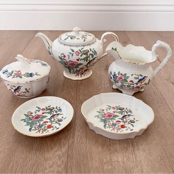 Rare Aynsley 'Pembroke' Tea Set - Tea Pot Creamer Sugar Bowl & 2 Dishes Vintage - Picture 1 of 11